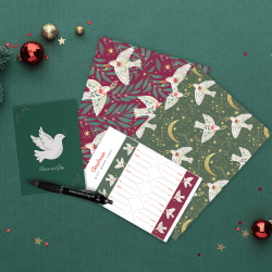 Doves Christmas Bundle (5 cards and envelopes + 4 wrapping paper sheets)
