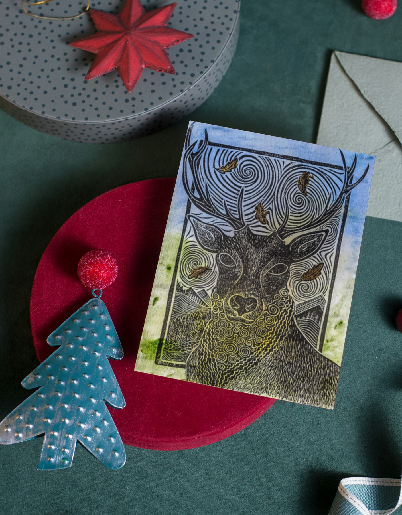 Stag Linocut Christmas Cards (Pack of 5)
