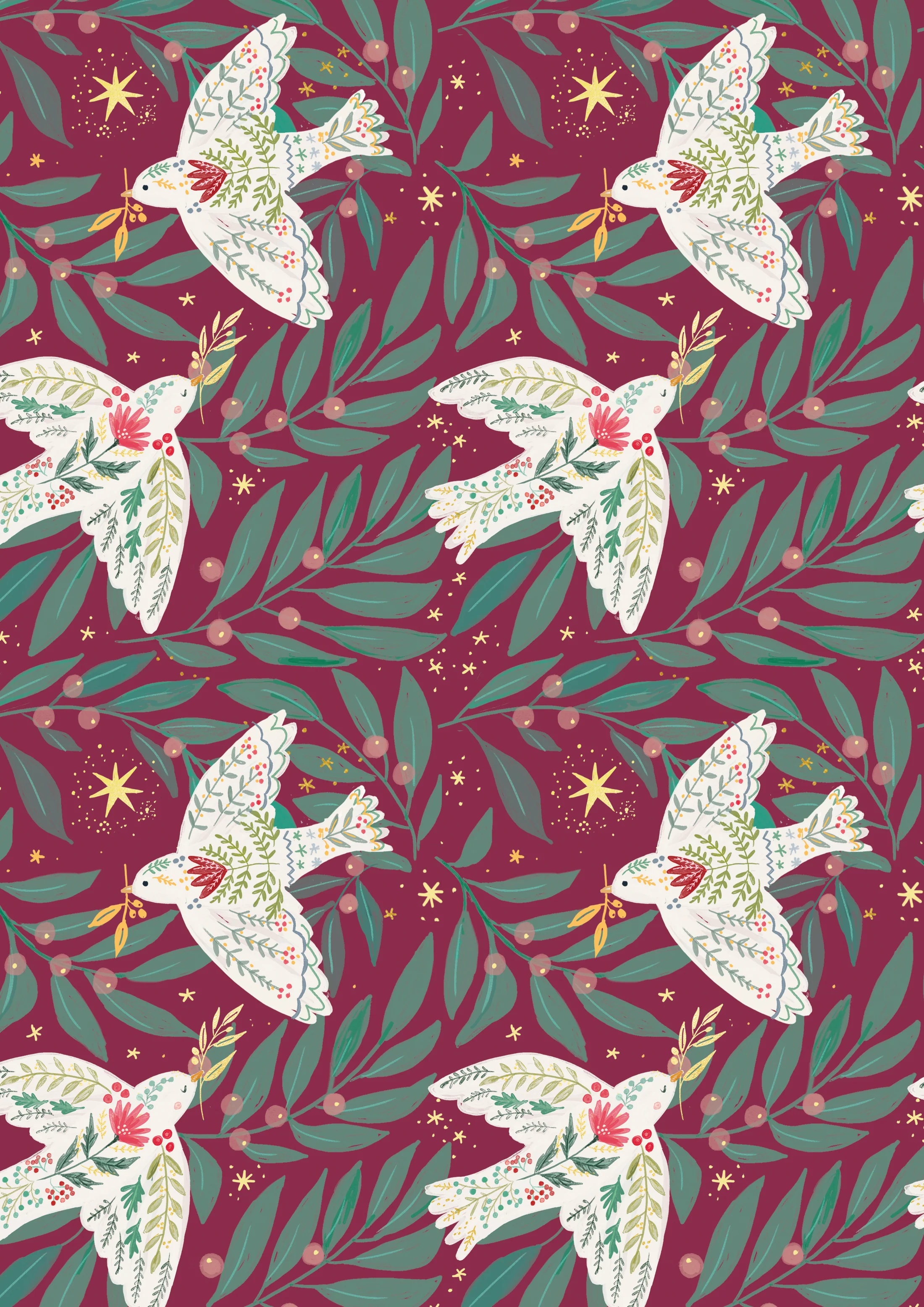 Doves Christmas Bundle (5 cards and envelopes + 4 wrapping paper sheets) - Image 5