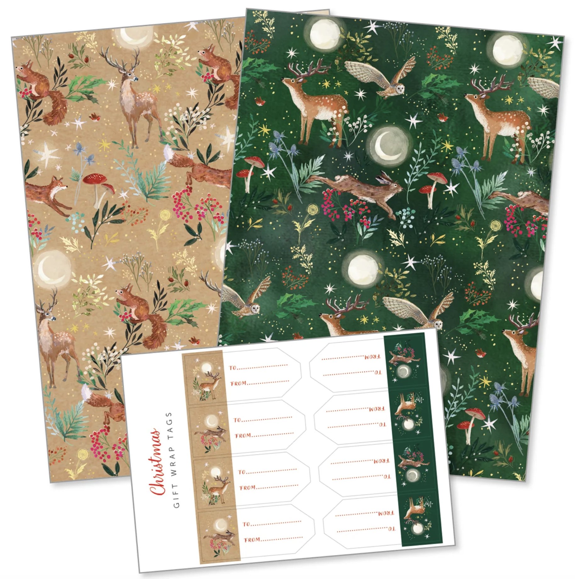 Festive Woodland Bundle (5 cards and envelopes + 4 wrapping paper sheets) - Image 3